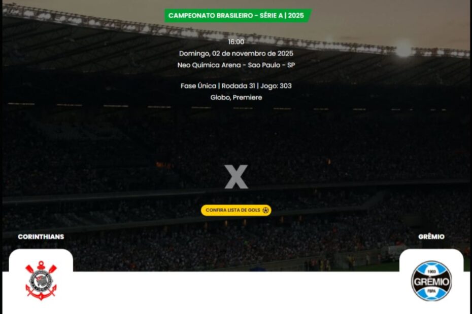 Onde Assistir Corinthians x Grêmio pelo Campeonato Brasileiro 2025