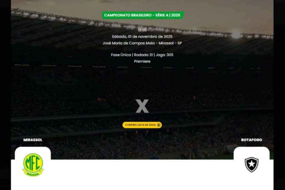 Onde Assistir Mirassol x Botafogo pelo Campeonato Brasileiro 2025