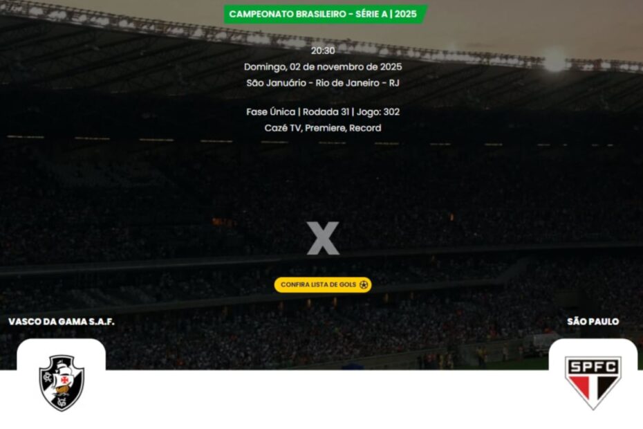 Onde Assistir Vasco x São Paulo pelo Campeonato Brasileiro 2025